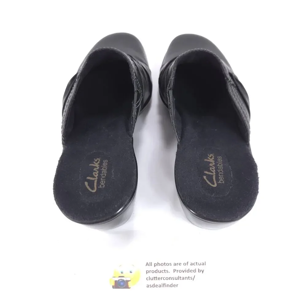Clarks Bendables Leather Casual Mule Clog Flat Shoe Womens Size 9 62899 Black